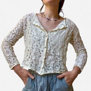 Vintage cream lace cropped cardigan with pearl buttons